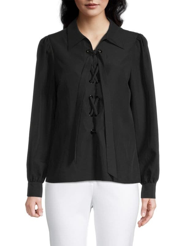

Блуза Elie Tahari на шнуровке из тенселя, черный