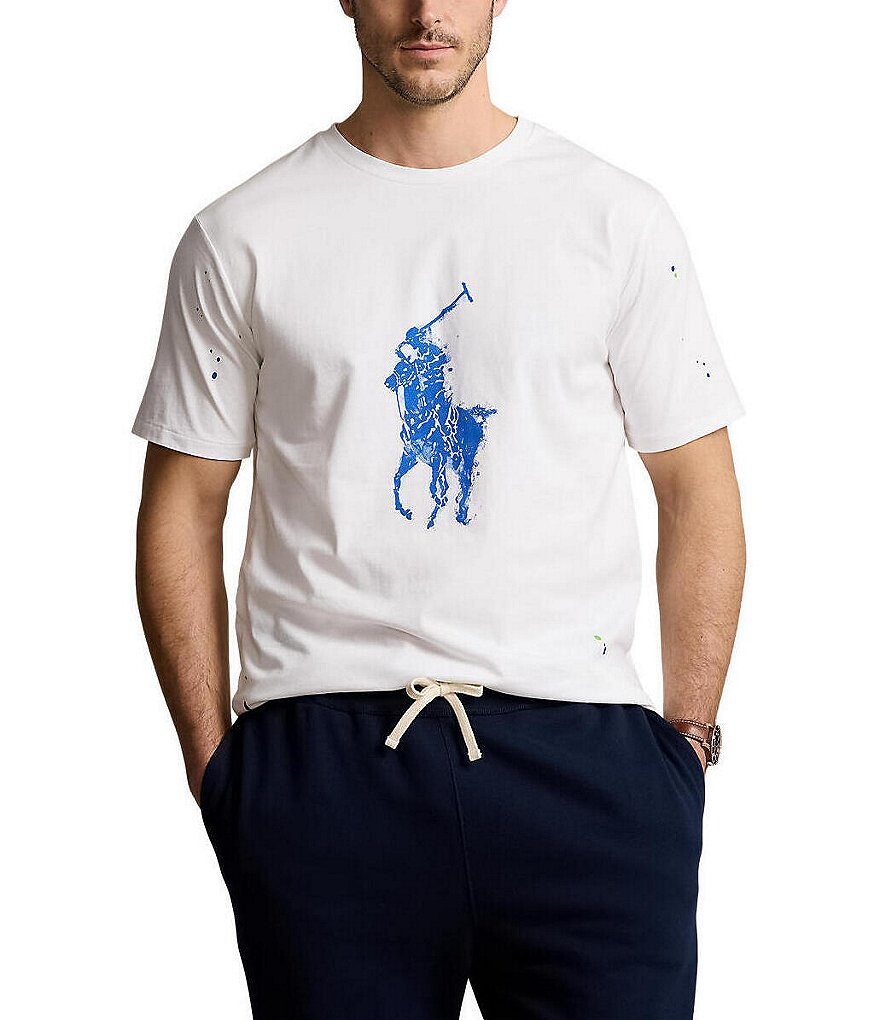 

Polo Ralph Lauren классического кроя из трикотажного джерси Big Pony с мотивом в виде брызг краски, футболка с круглым вырезом и короткими рукавами, белый