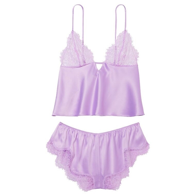 

Пижама Victoria's Secret Luxe Satin Lace Triangle, лиловый
