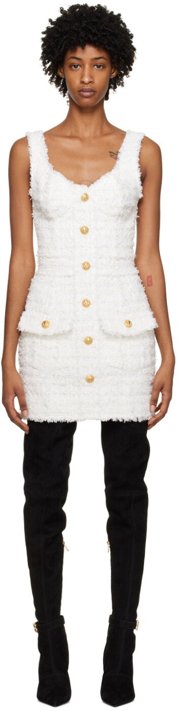 

Белое мини-платье c бахромой Balmain