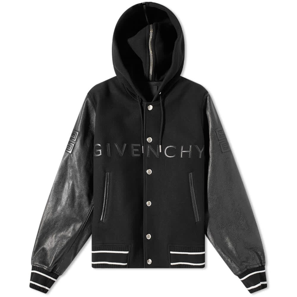 

Кожаная университетская куртка с капюшоном и логотипом Givenchy, Черный