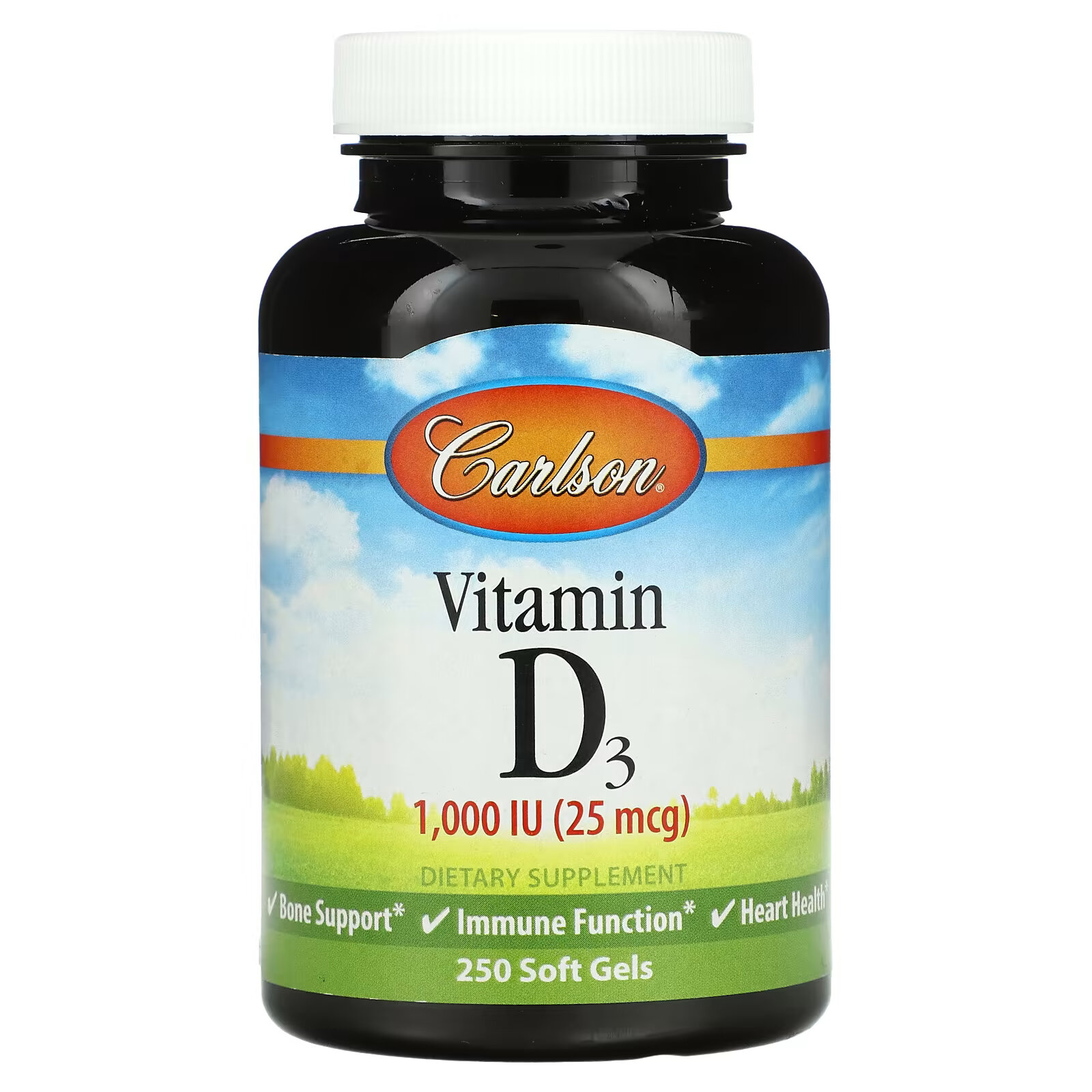 Carlson, Витамин D3, 1000 МЕ (25 мкг), 250 мягких таблеток sundown naturals витамин d3 25 мкг 1000 ме 200 мягких таблеток