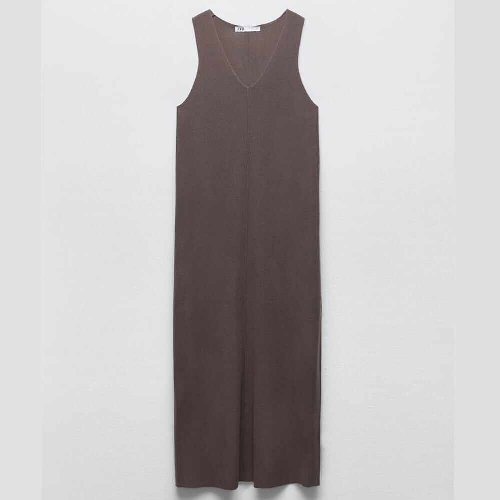 

Платье Zara Knit With Front Seam, серовато-коричневый