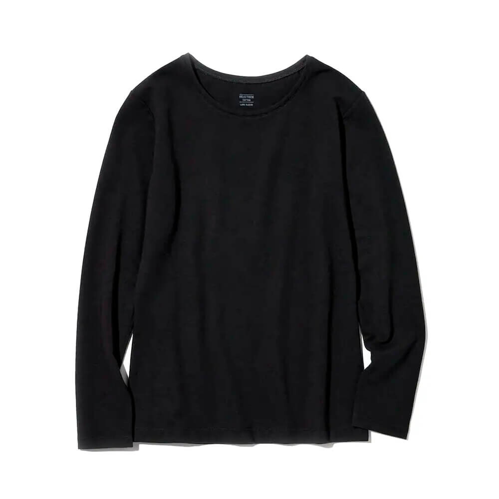 

Лонгслив Uniqlo Heattech Extra Warm Cotton Crew Neck Long Sleeved Thermal Top, чёрный, Черный