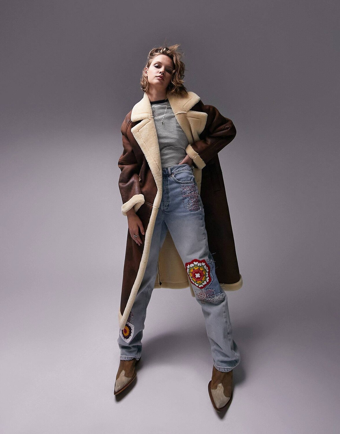 

Классическое коричневое пальто-авиатор Topshop, Коричневый