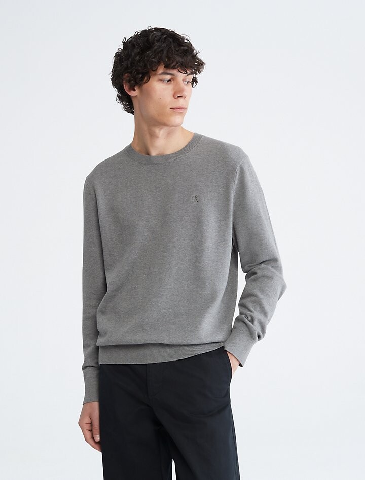 

Гладкий хлопковый свитер Calvin Klein, серый