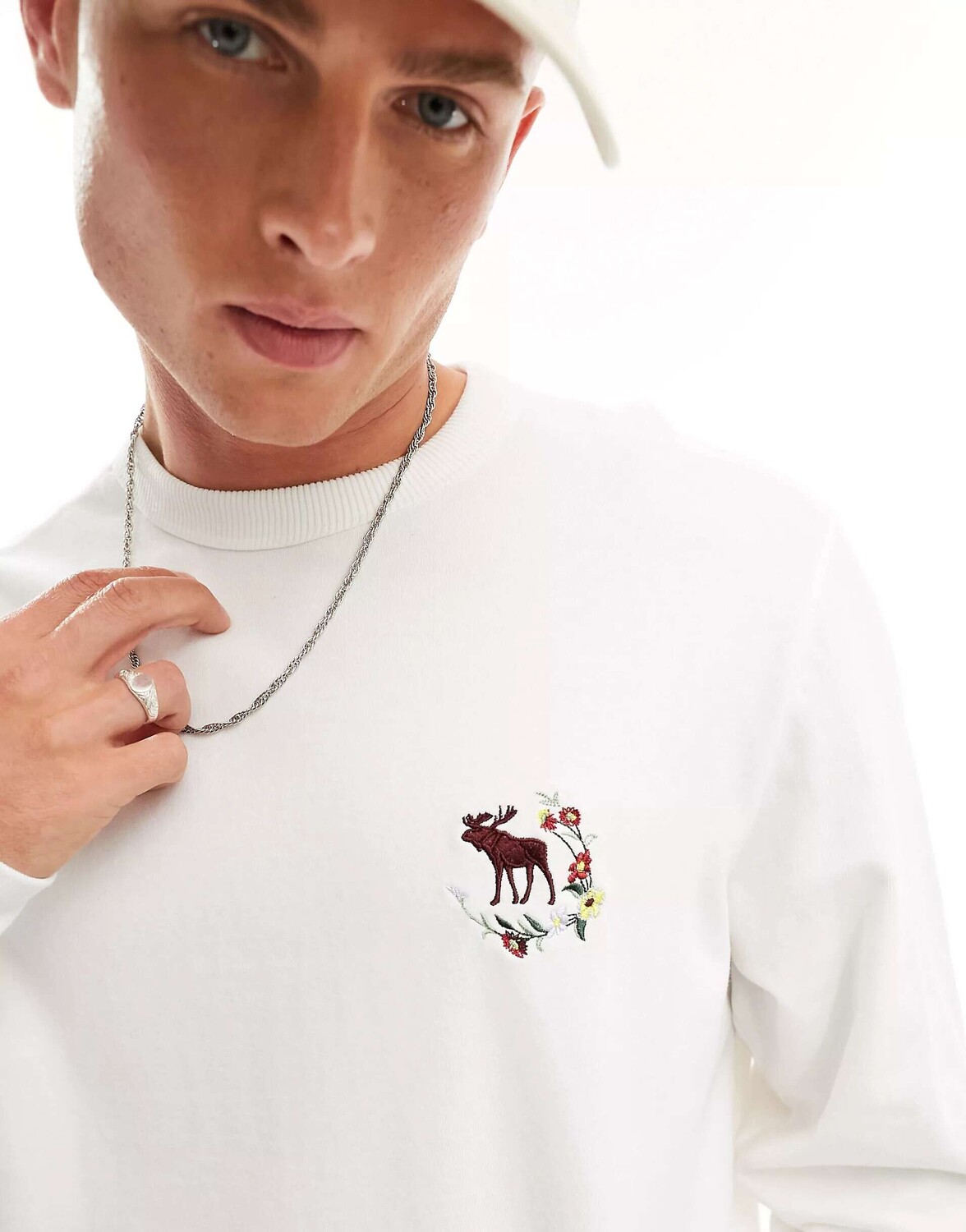 

Белая футболка оверсайз с длинными рукавами и логотипом Abercrombie & Fitch, Белый