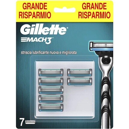 

Gillette Mach 3 лезвия для безопасной бритвы 7 запасных частей и 3 лезвия Защитная микроволновая печь Превосходное скольжение со смазывающими полосками До 15 бритьев с 1 головкой Procter & Gamble