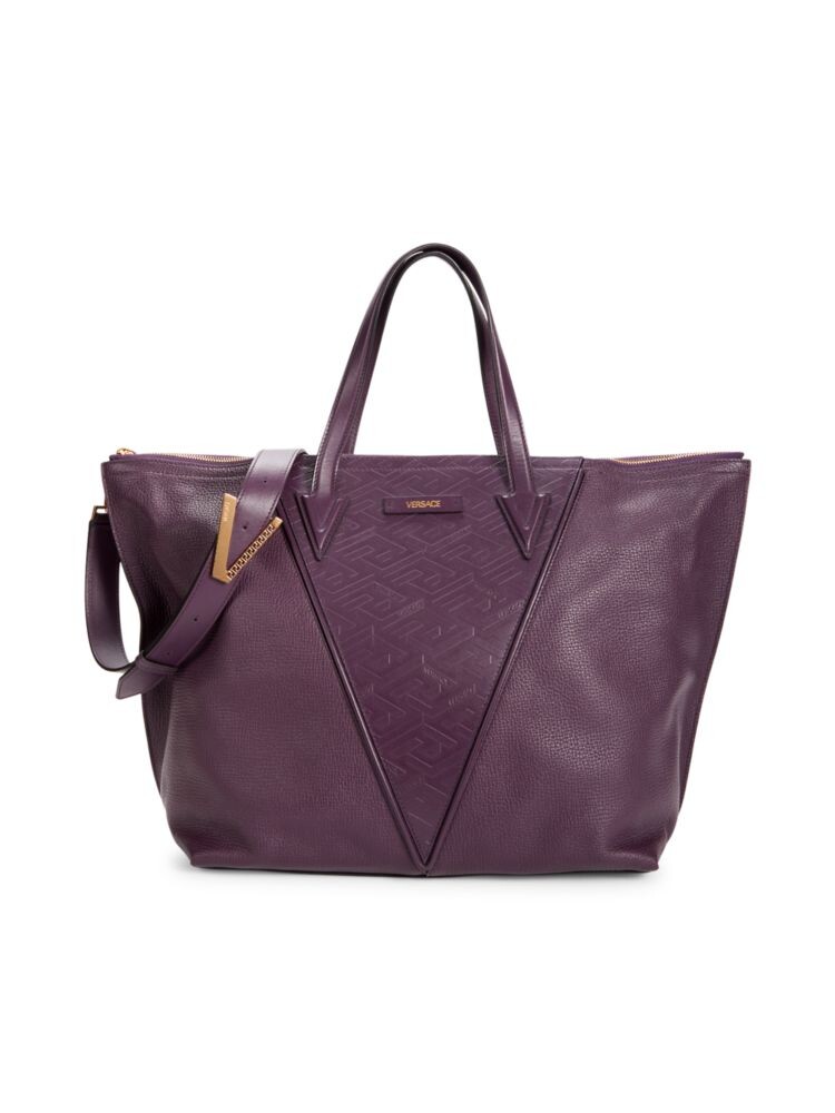 

Кожаная большая сумка с тисненым логотипом Versace, цвет Dark Plum