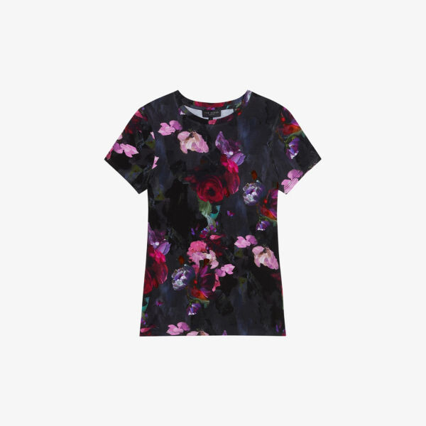 

Приталенная футболка из эластичной ткани с цветочным принтом Ted Baker, черный