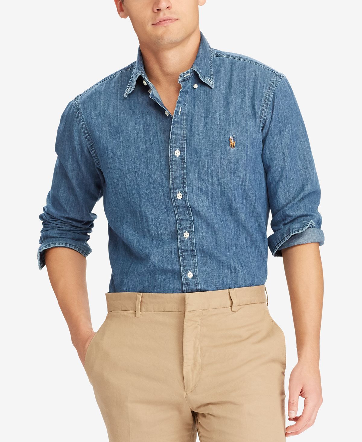 Мужская джинсовая рубашка классического кроя Polo Ralph Lauren, мульти джинсовая мужская рубашка классического кроя dustin синий