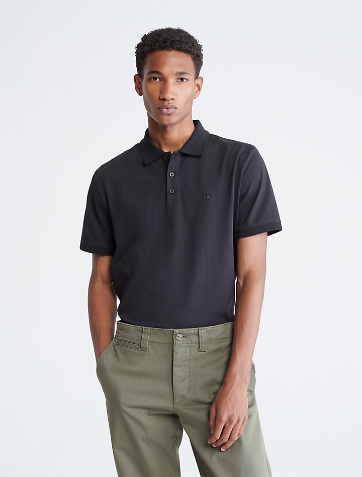 Гладкая хлопковая рубашка-поло Calvin Klein, черный