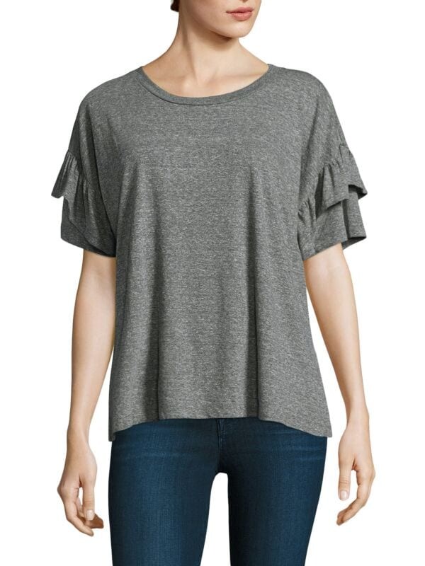 

Футболка Current/Elliott с оборками на рукавах, heaTher grey