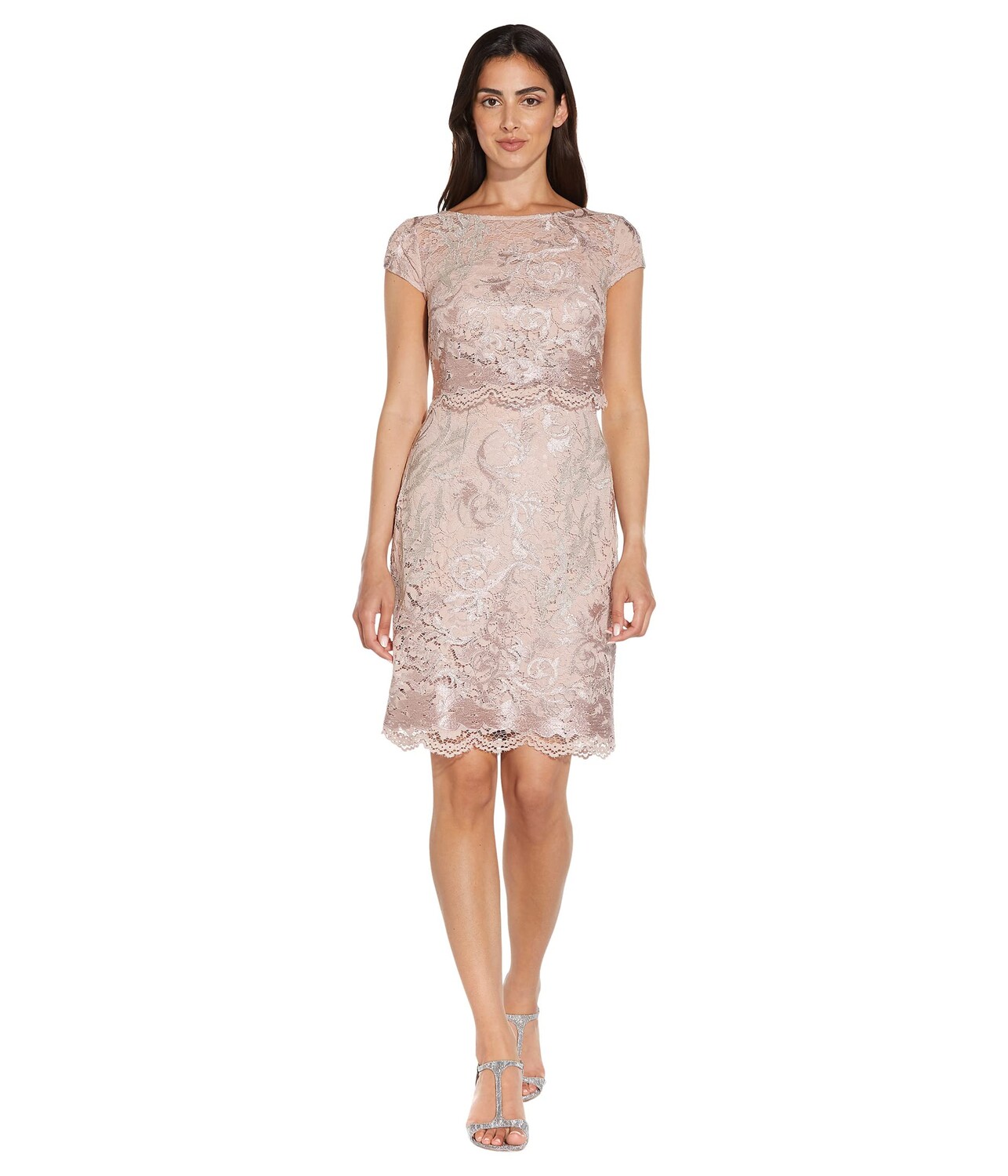 Платье Adrianna Papell, Cap Sleeve Embroidered Lace Dress