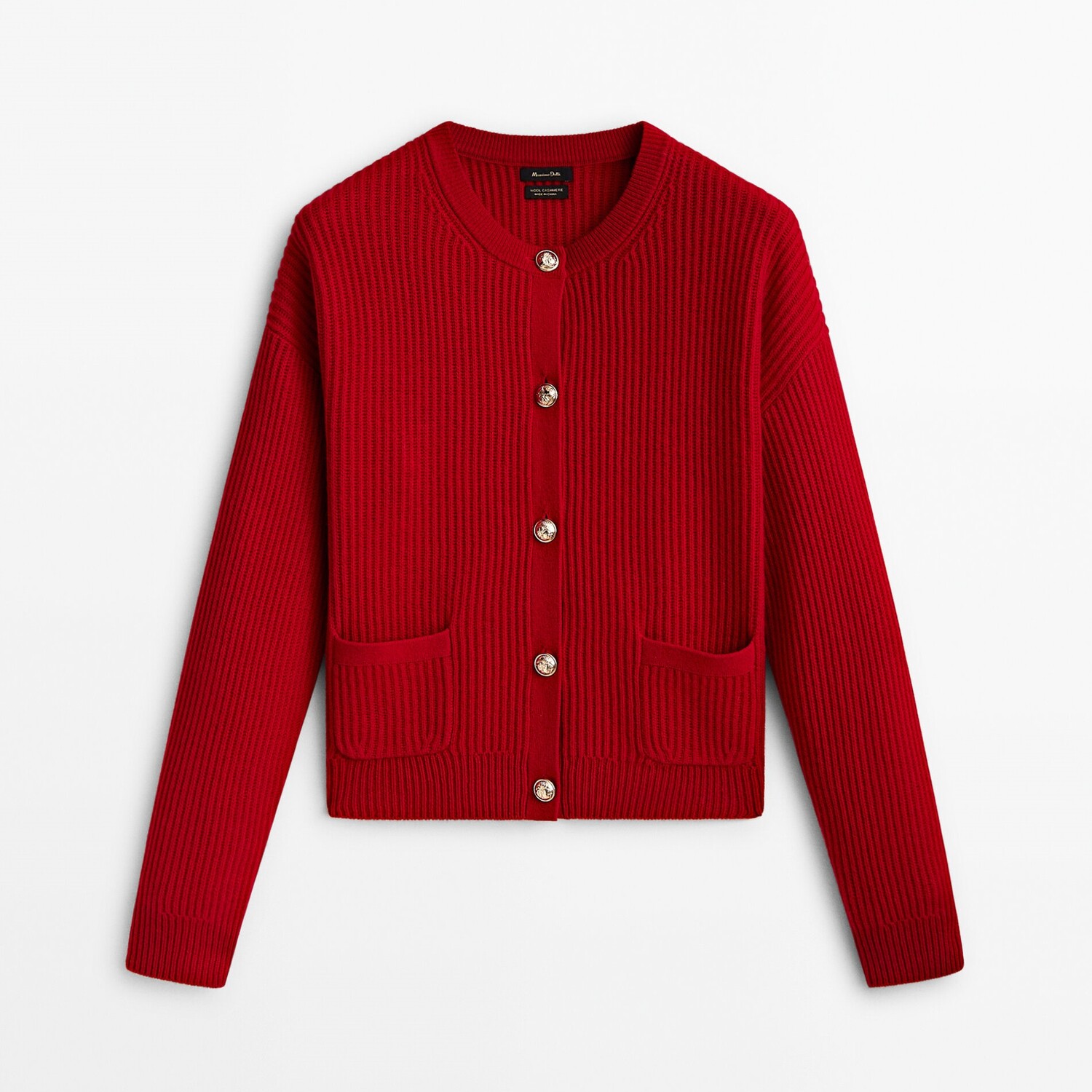 

Кардиган Massimo Dutti Wool And Cashmere Blend Purl Knit, красный