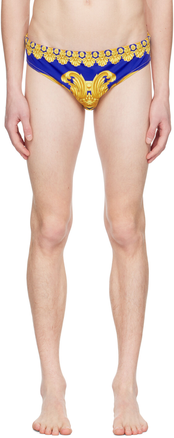 

Сине-золотые плавки с силуэтом Barocco Versace Underwear