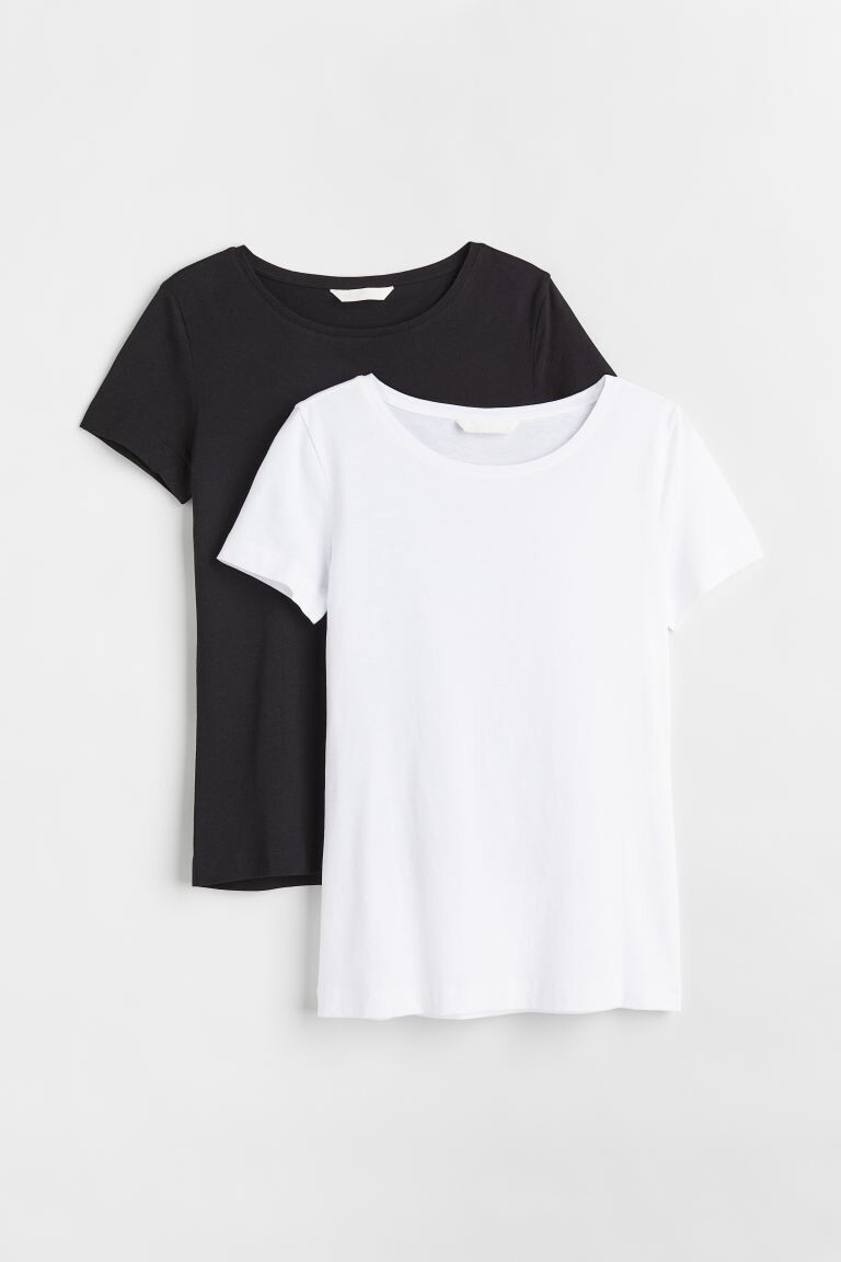 

Хлопковая футболка, 2 шт. H&M, черно-белый