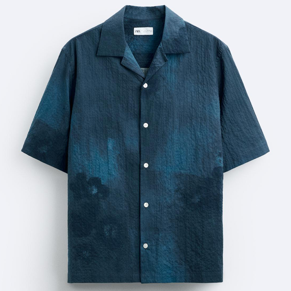 Рубашка Zara Seersucker Printed, темно-синий пиджак zara seersucker темно синий