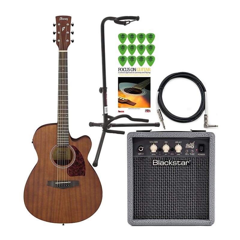 

Ibanez Performance Series Grand Concert Acoustic-Electric Guitar (Satin Natural) Комплект с усилителем 10E, гитарным штативом, гитарным кабелем, учебником по игре на гитаре и гитарными медиаторами (12 шт. в упаковке)