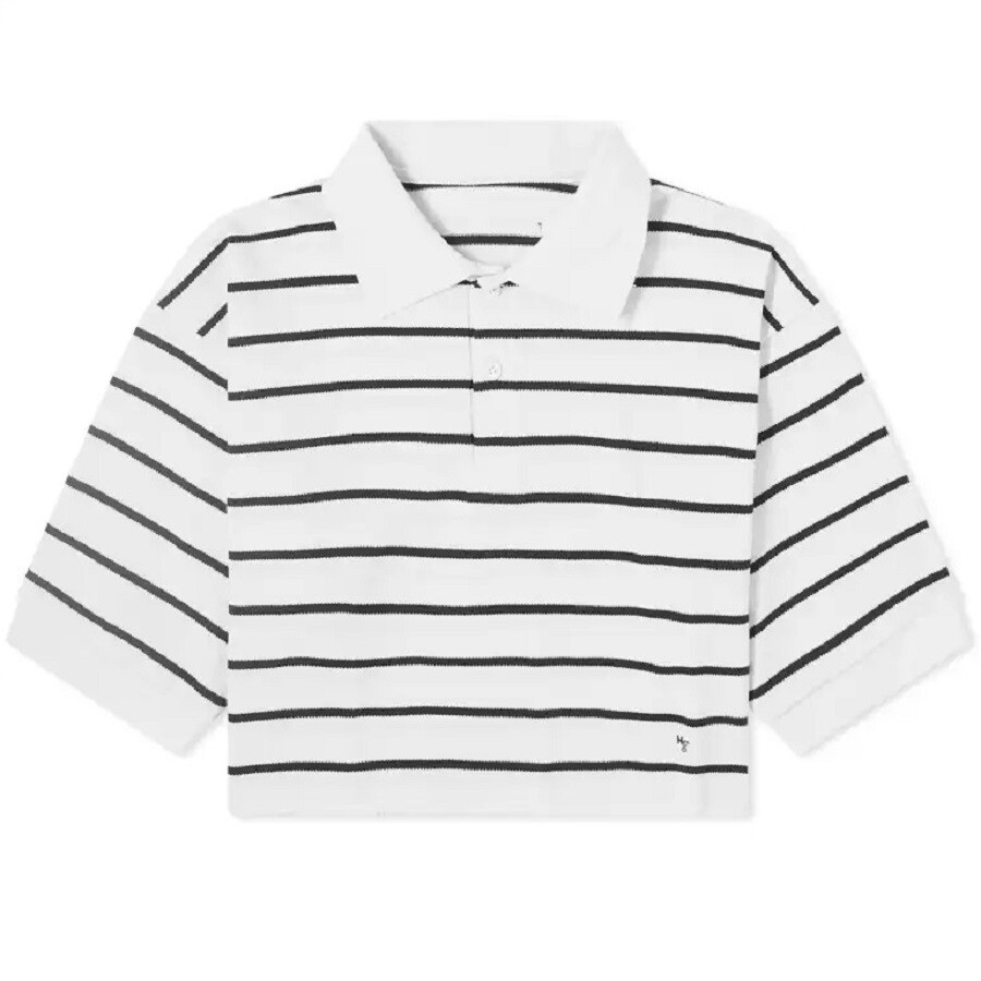 Футболка Hommegirls Cropped Ss Stripe Pique Polo, черный/белый