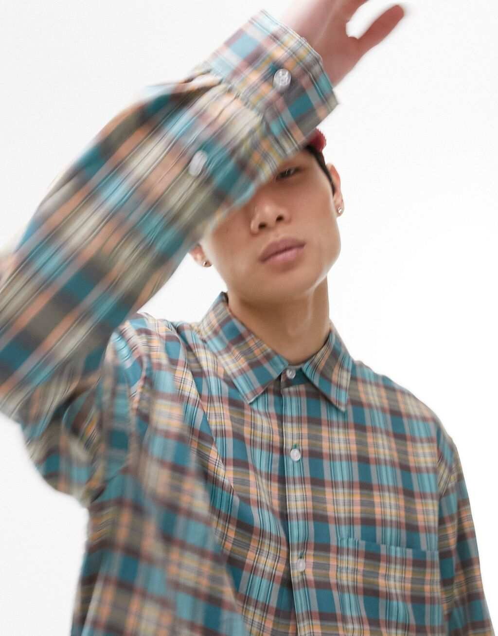 

Синяя рубашка в клетку с длинными рукавами Topman
