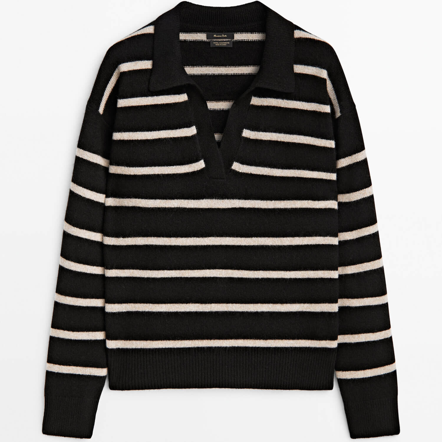 

Свитер Massimo Dutti Striped Wool/Cashmere Blend Knit Polo, черный