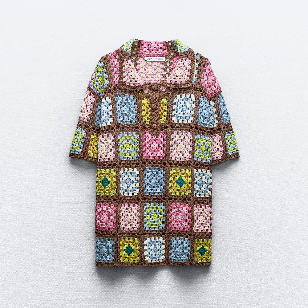 Свитер Zara Crochet Knit Polo - Limited Edition, мультиколор футболка поло zara crochet knit limited edition темно бежевый