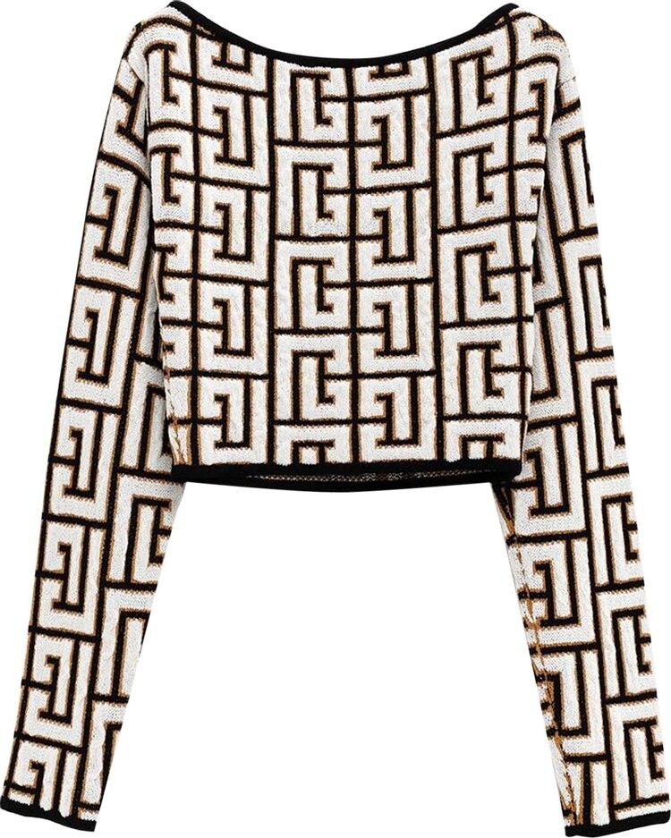 Топ Balmain Cropped Off Shoulder Monogram Knit Top 'Noir/Blanc', черный