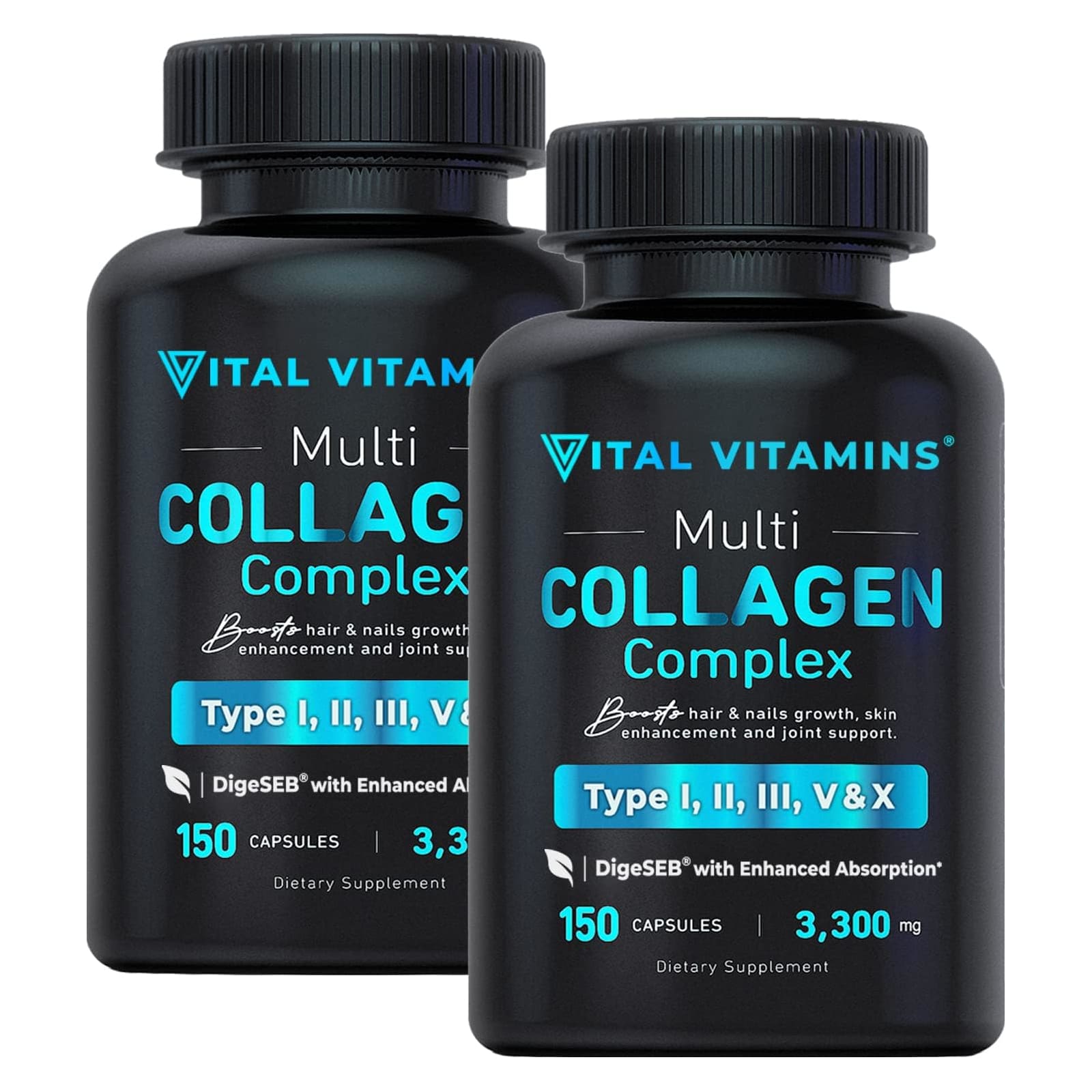 Коллаген Vital Vitamins Multi Complex Type I, II, III, V & X, 300 капсул