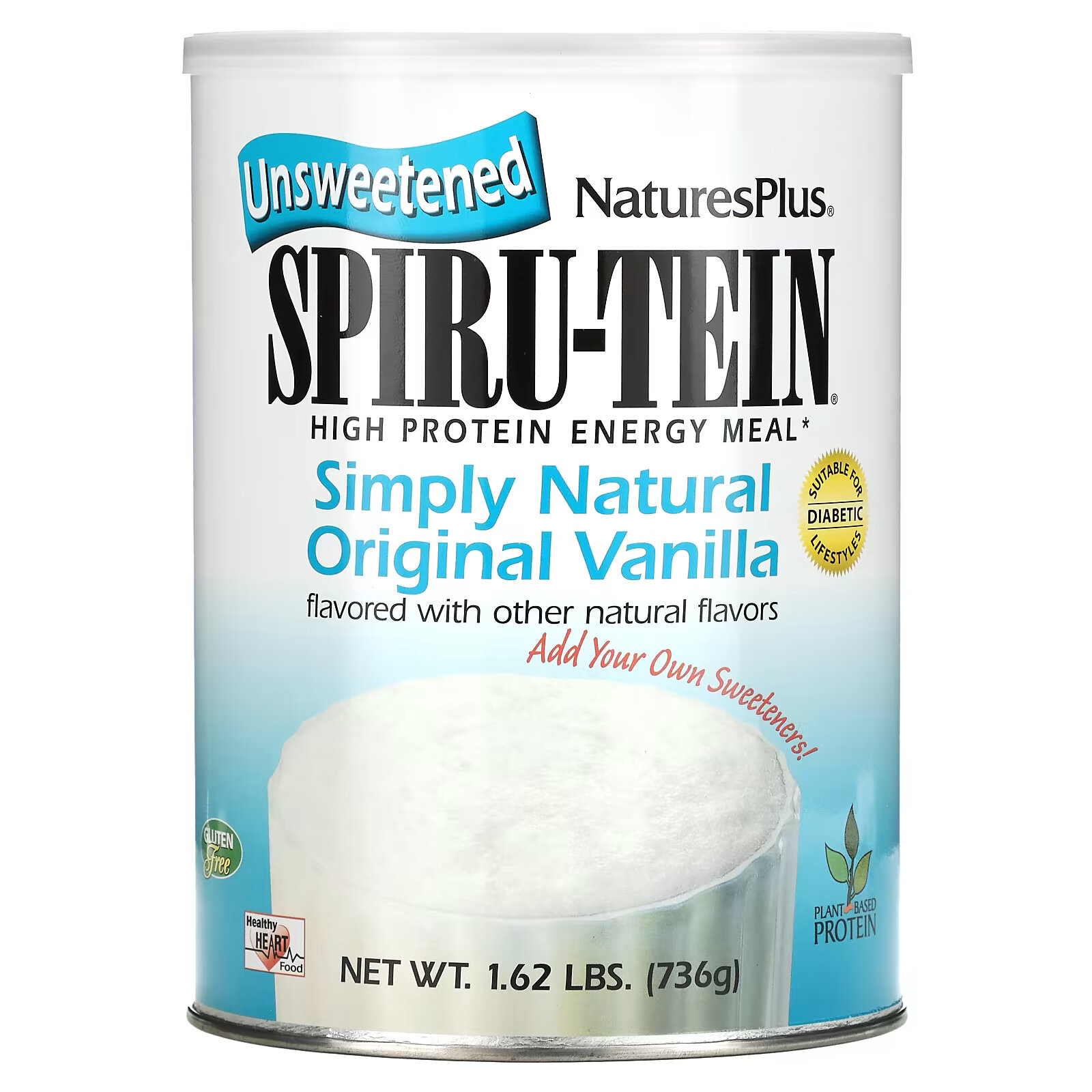 NaturesPlus, Spiru-Tein, питательная добавка с высоким содержанием белка, без сахара, со вкусом натуральной ванили, 740 г (1,63 фунта)