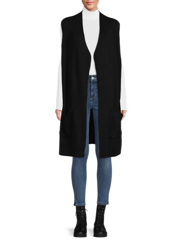 

Удлиненный жилет в рубчик с открытым передом Splendid Black