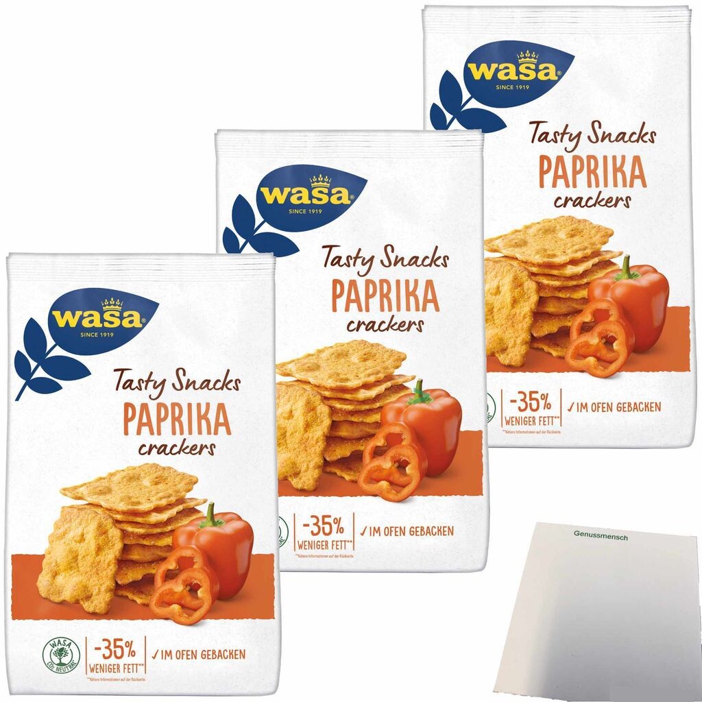 

Крекеры Wasa Tasty Snacks с паприкой, упаковка 3 шт. (3 упаковки по 150 г) + блок usy