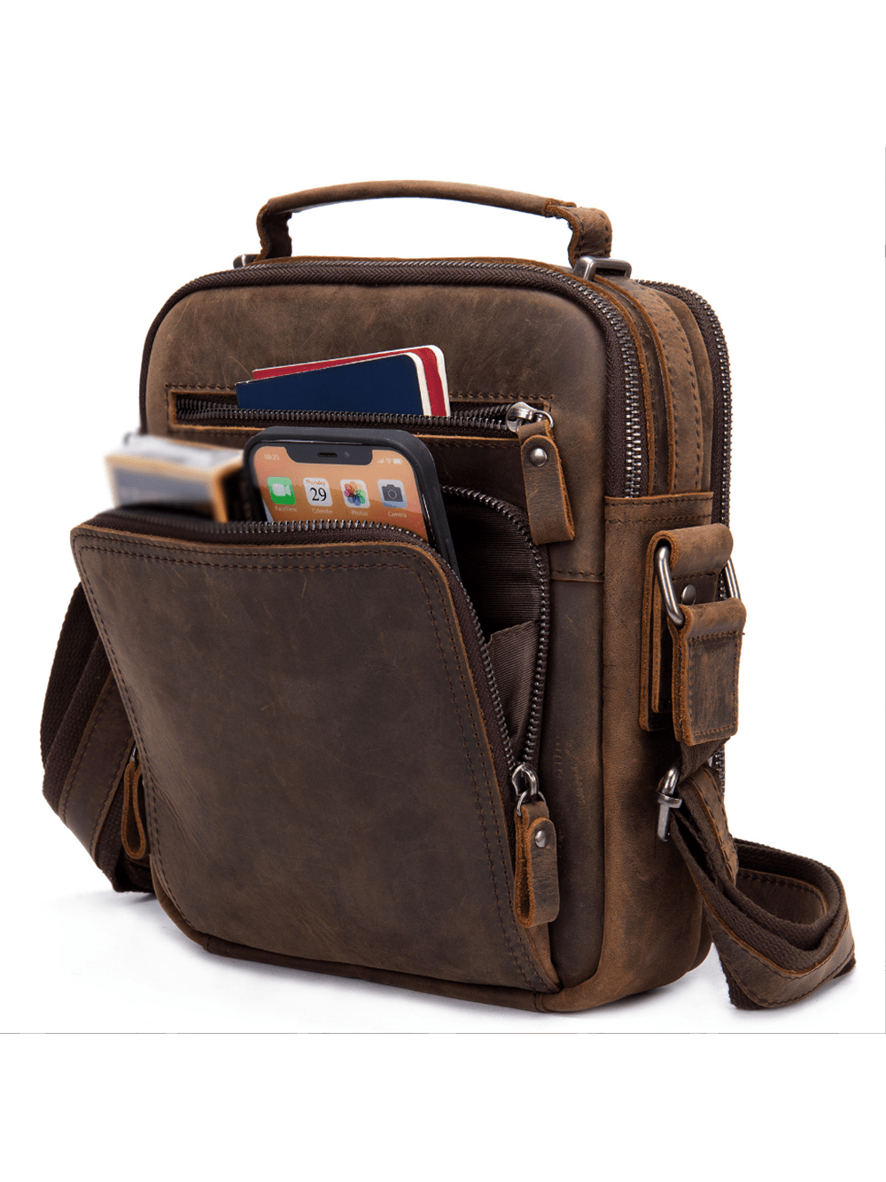 Мужская сумка-мессенджер из натуральной кожи, кофейный коричневый сумка мессенджер piove 9916 ред повседневная текстиль красный