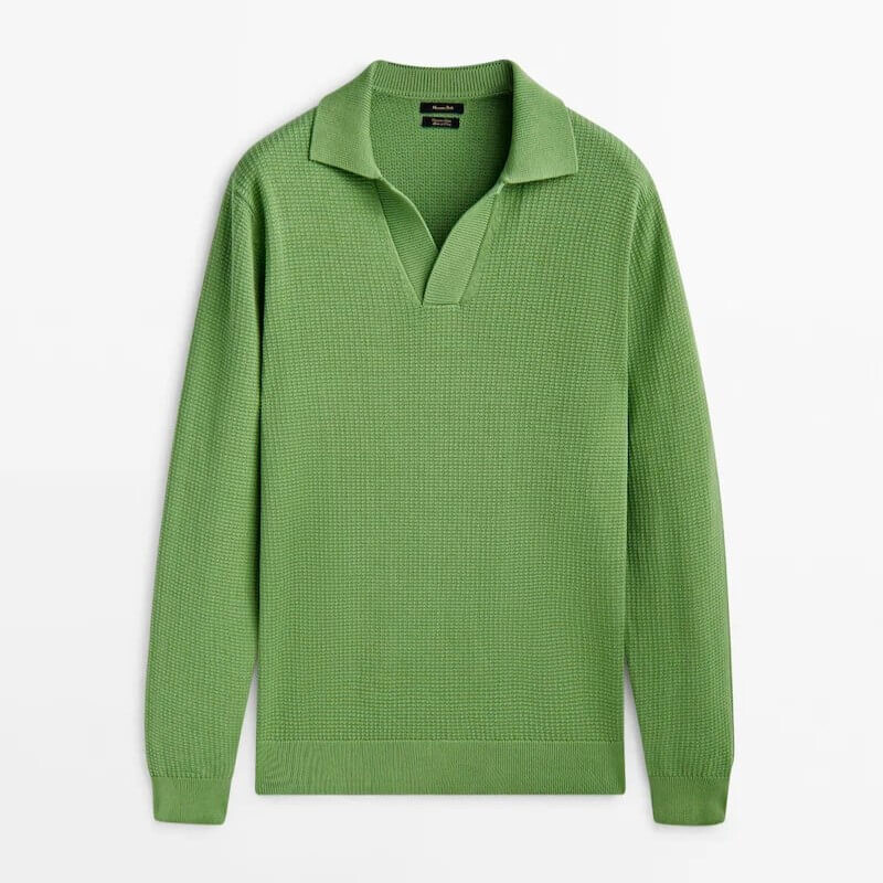 

Свитер Massimo Dutti Textured Knit Polo Collar, зеленый