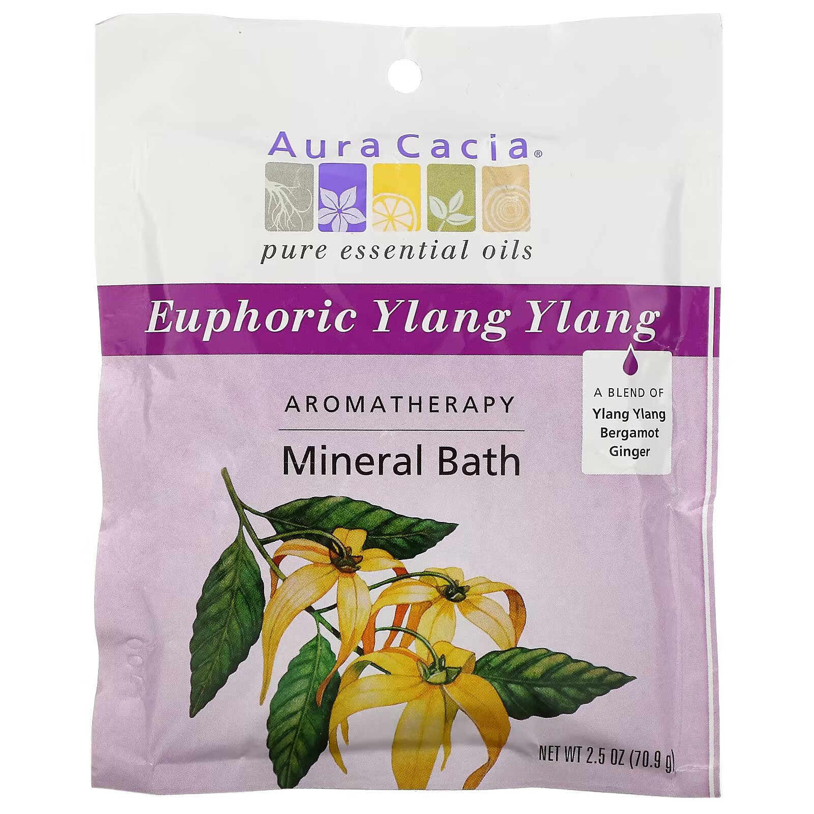 Aura Cacia, Ароматерапевтическая минеральная ванна, Euphoric Ylang Ylang, 70.9 г - фото