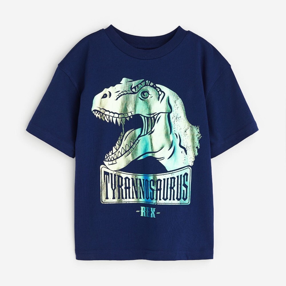 

Футболка H&M Kids Oversized Jersey Tyrannosaurus Rex, темно-синий
