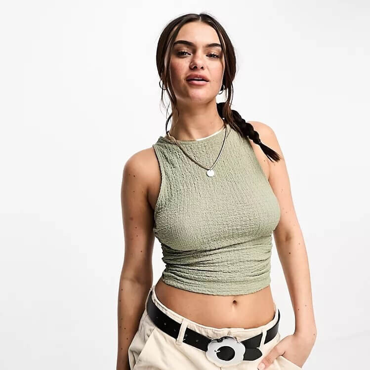 

Топ Pull&Bear Ruched Side, хаки
