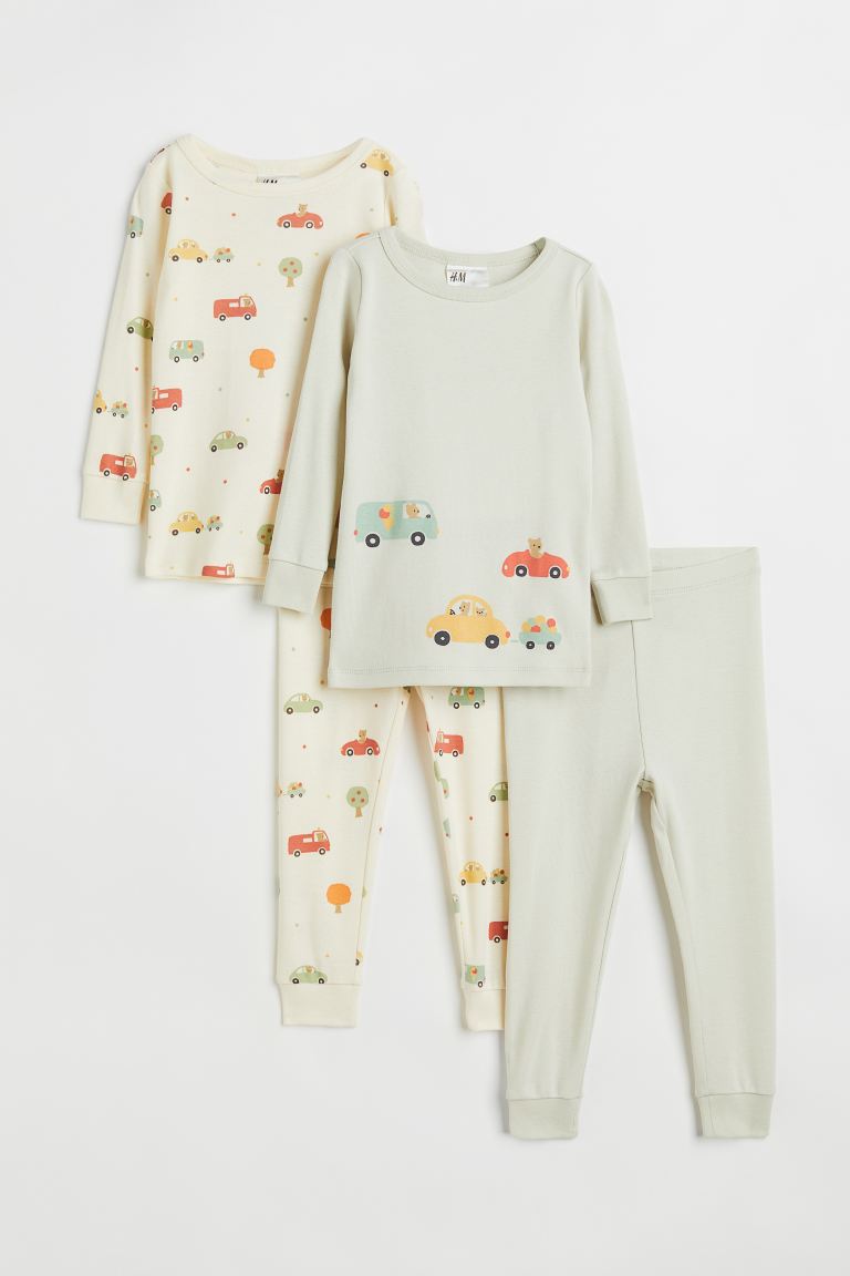 2 пары пижам из хлопка с принтом H&M, салатовый/автомобили