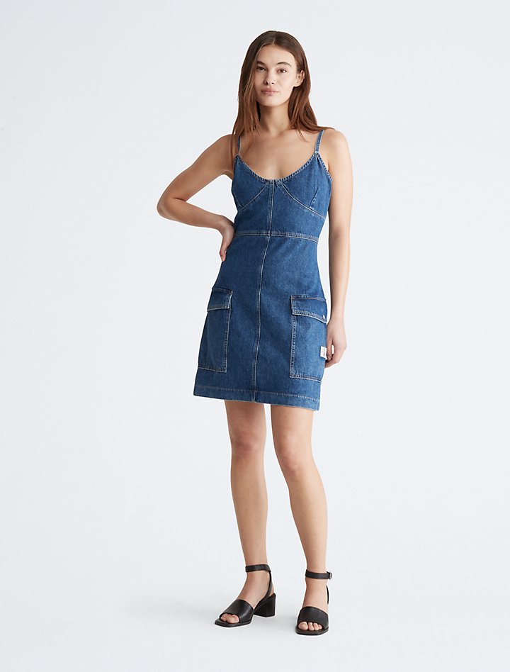 Универсальное джинсовое платье-майка Calvin Klein, синий цена и фото