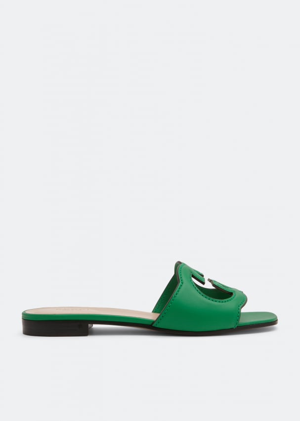 сандалии gucci interlocking g slide sandals коричневый Сандалии GUCCI Interlocking G cut-out slide sandals, зеленый