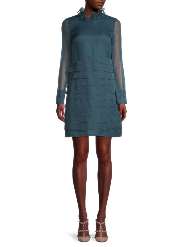 

Ярусное мини-платье с оборками Bottega Veneta Teal