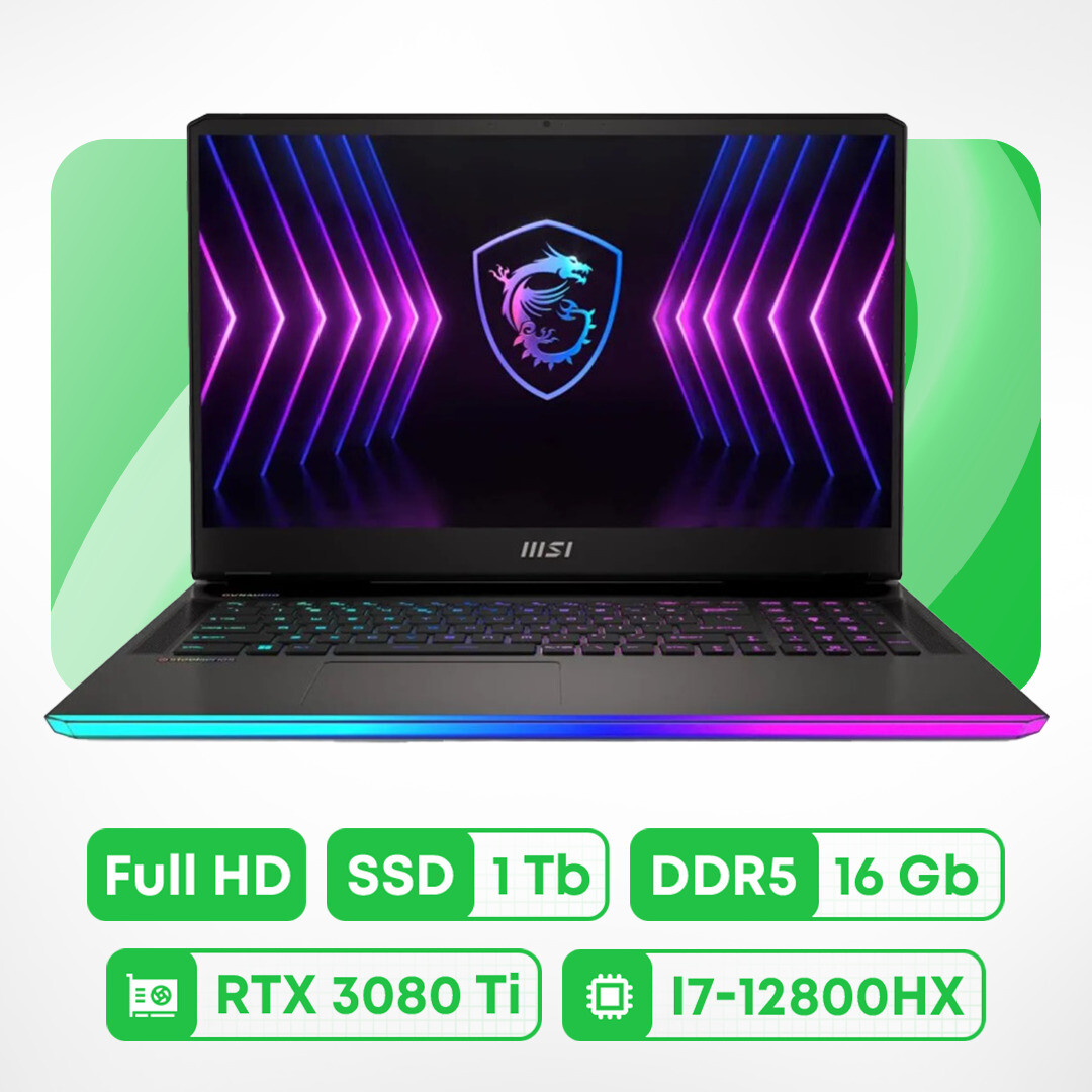 

Игровой ноутбук MSI Raider GE77 HX FHD 360Hz, 17.3", 16ГБ/1ТБ, i7-12800HX, RTX 3080 TI, черный, английская клавиатура