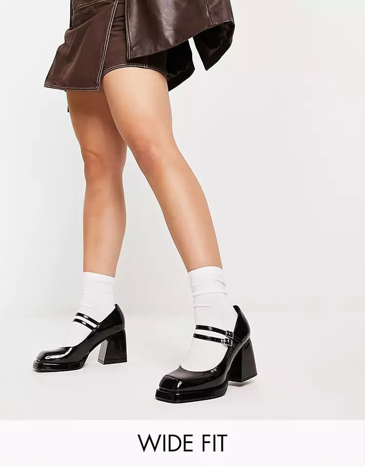 

Туфли ASOS DESIGN Wide Fit Sully Platform Mary Jane Mid, черный