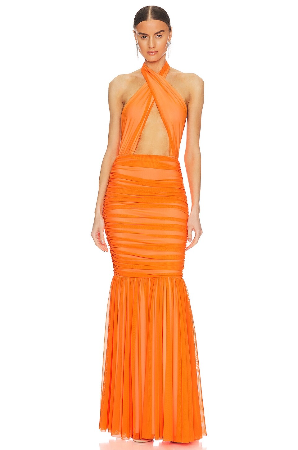 

Платье Norma Kamali Cross Halter Fishtail Gown, цвет Neon Orange, Оранжевый