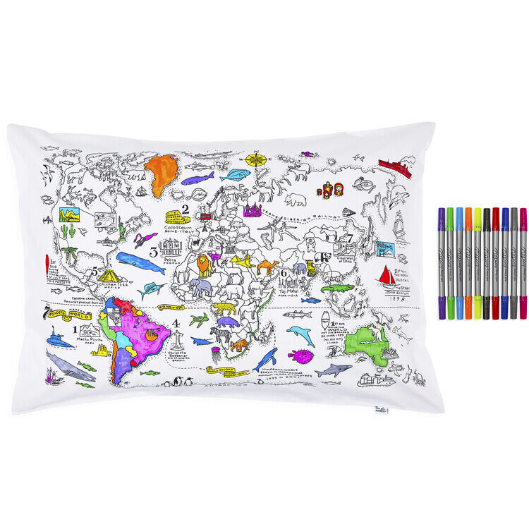 

Eatsleepdoodle набор: наволочка для рисования карты мира, 1 шт. + фломастеры, 10 шт.