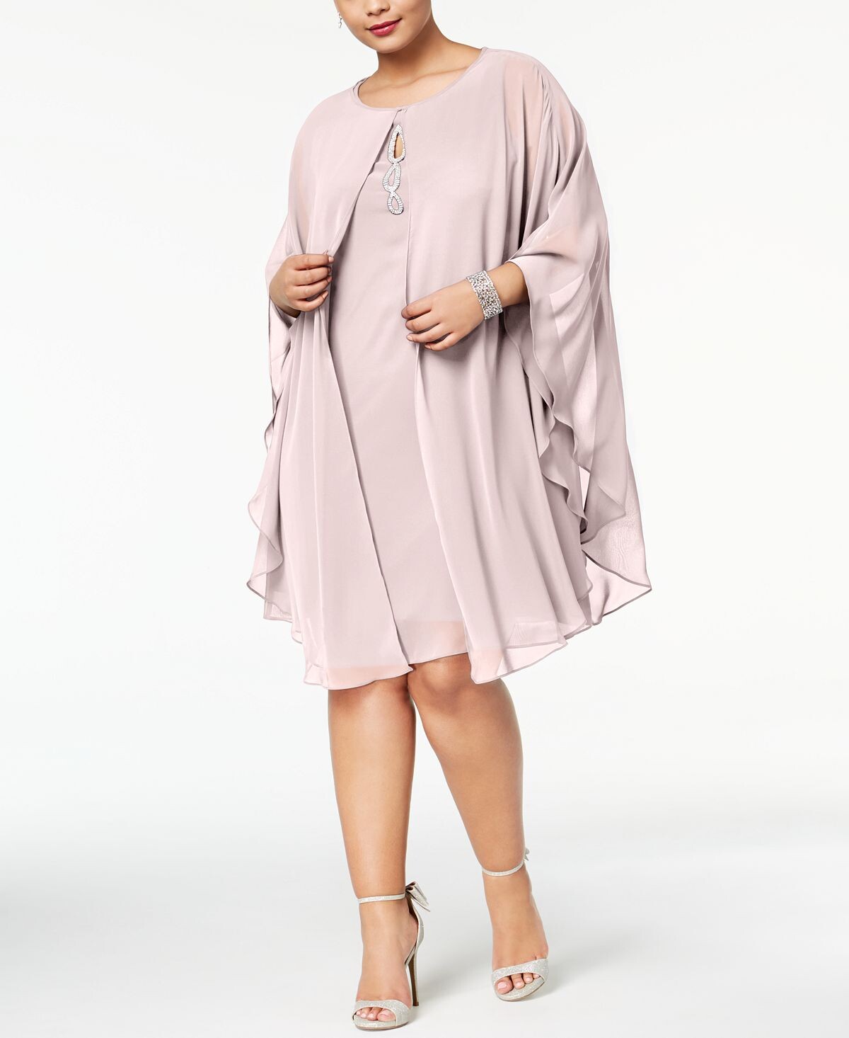 

Шифоновое платье и накидка больших размеров со стразами SL Fashions, мульти