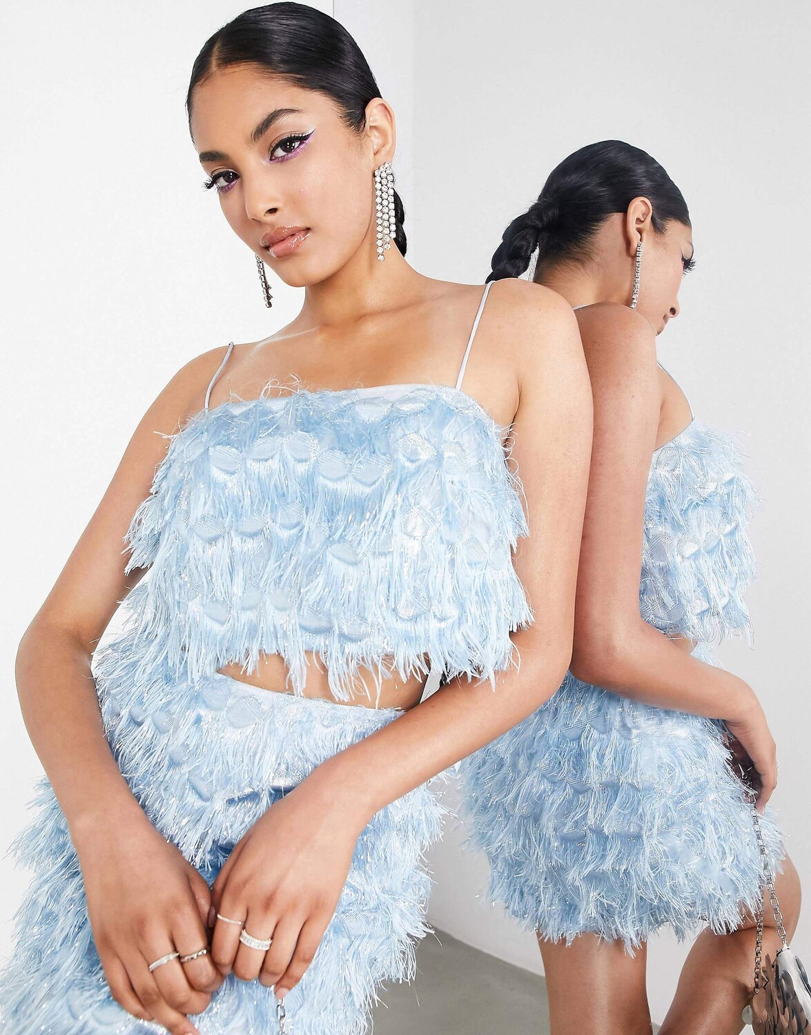 

Укороченный топ Asos Edition Fringe Jacquard Cami Co-Ord, голубой