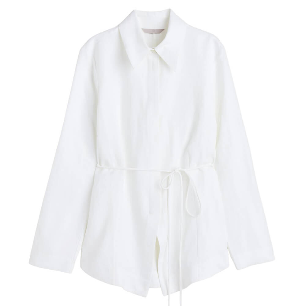 

Рубашка H&M Linen-blend Tie-belt, белый
