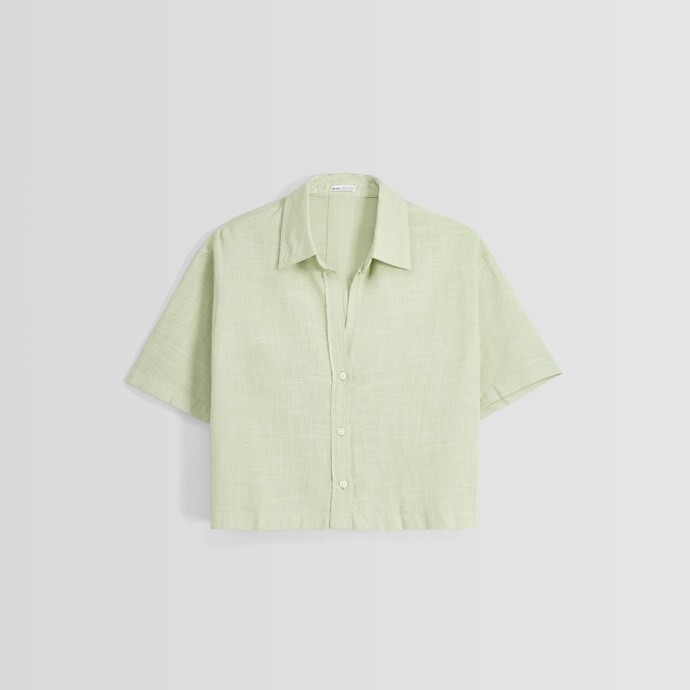 

Рубашка Bershka Short Sleeve Textured Rustic, хаки