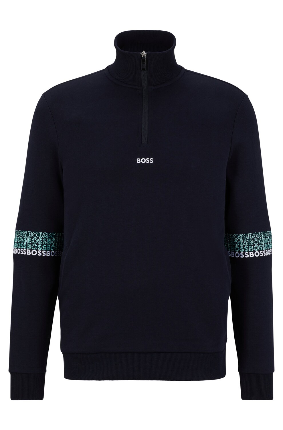 

Свитшот Boss Cotton-blend Zip-neck With Multi-colored Logos, темно-синий